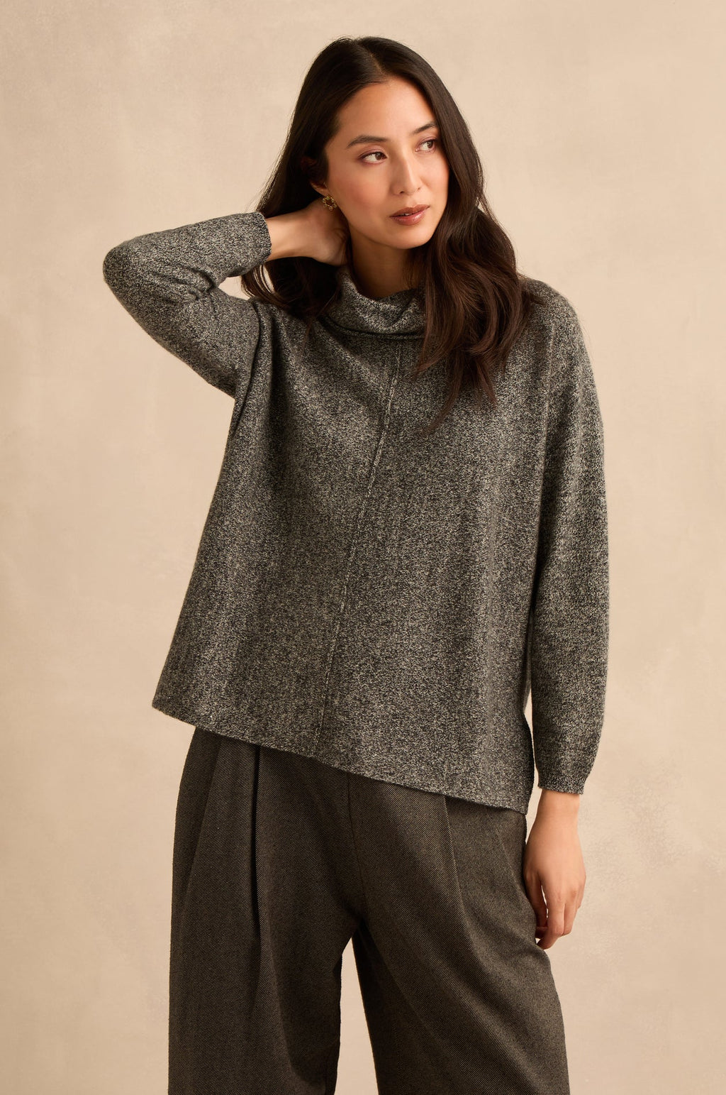 picture of Sahara Merino Wool Cowl-Neck Jumper - Black/White - Number Two - womens - fashion - clothing - Sahara 1