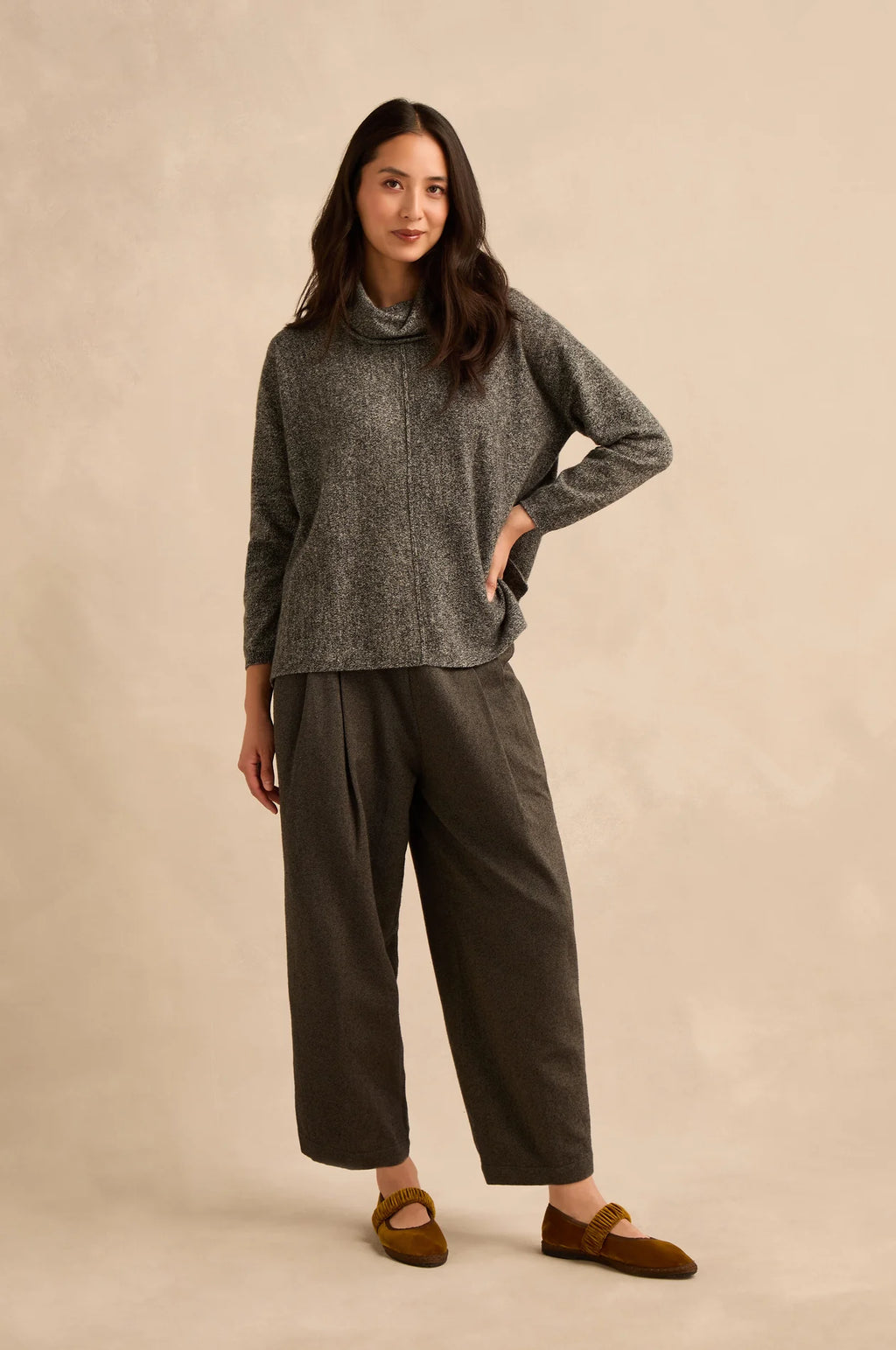 picture of Sahara Merino Wool Cowl-Neck Jumper - Black/White - Number Two - womens - fashion - clothing - Sahara 2