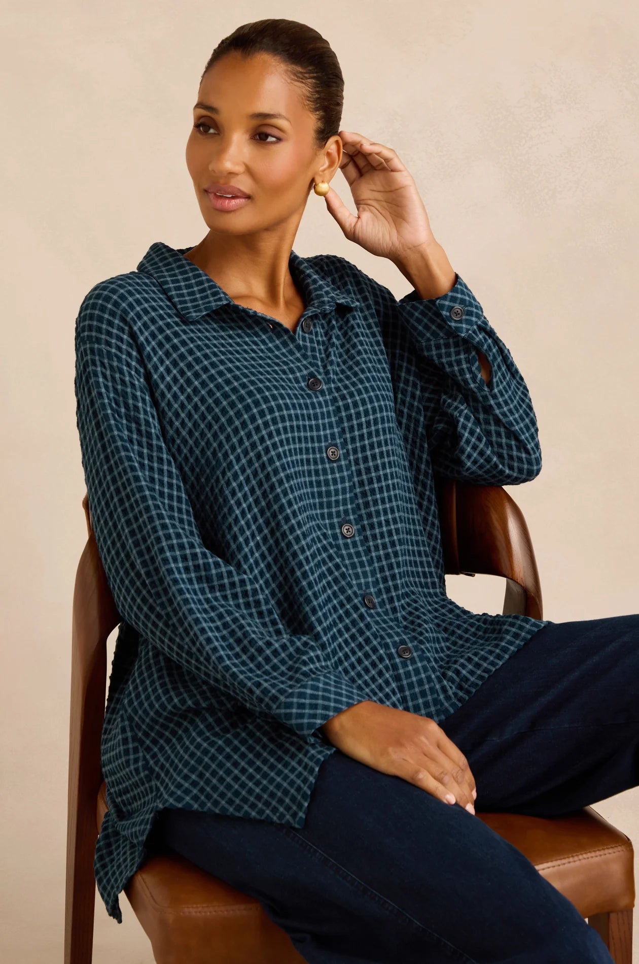picture of Sahara Seersucker Squares Relaxed Shirt - Marine - Number Two - womens - fashion - clothing - Sahara 1