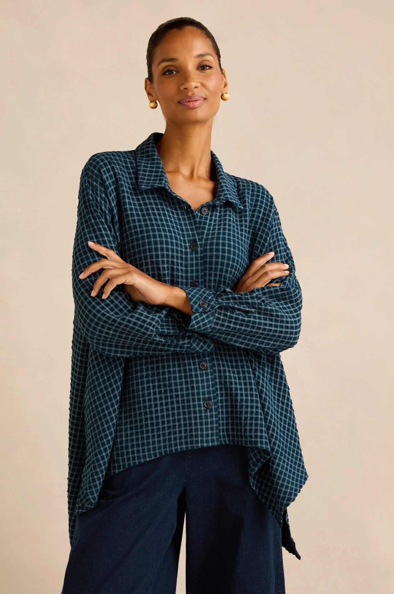 picture of Sahara Seersucker Squares Relaxed Shirt - Marine - Number Two - womens - fashion - clothing - Sahara 4