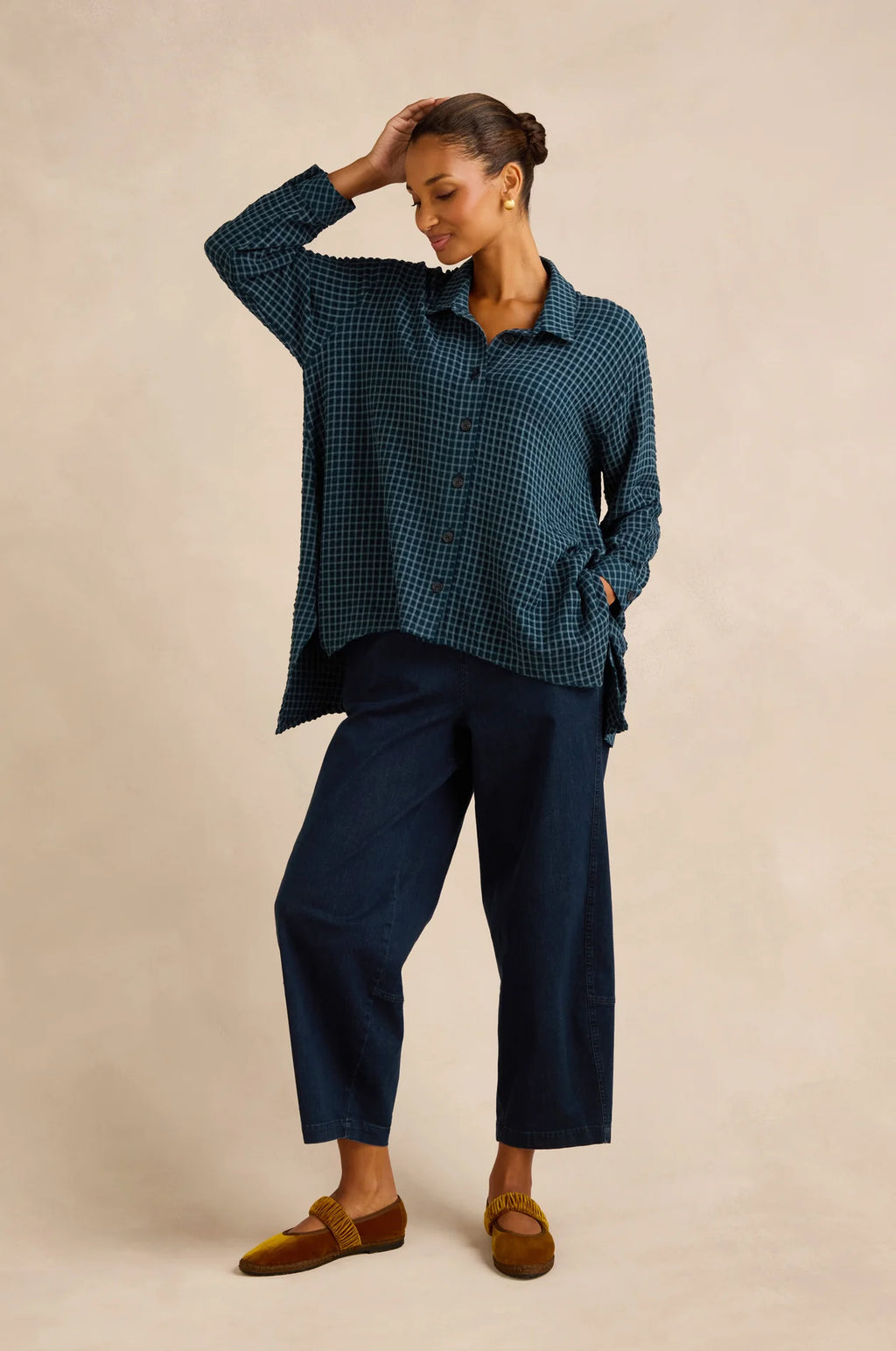 picture of Sahara Seersucker Squares Relaxed Shirt - Marine - Number Two - womens - fashion - clothing - Sahara 3