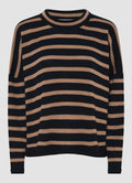 Muse Wear Sille Stripe Jumper - Navy/Camel