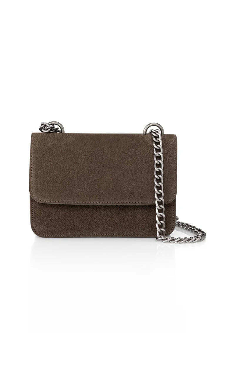 picture of Yaya Small Leather Shoulder Bag with Chain - Chocolate Brown - Number Two - womens - fashion -accessories - Yaya 1