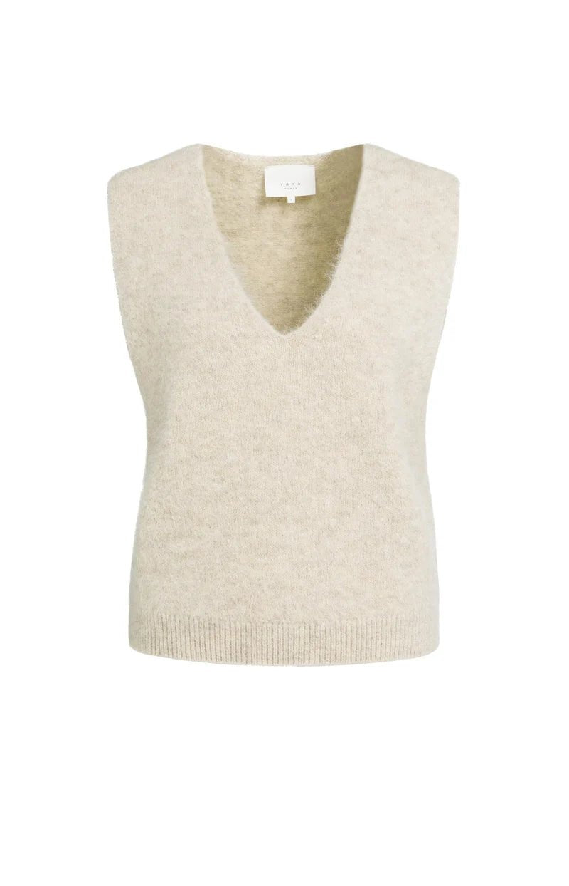 picture of Yaya Soft Knit Spencer With Deep V-Neck - Light Beige Melange - Number Two - womens - fashion - clothing - Yaya 2