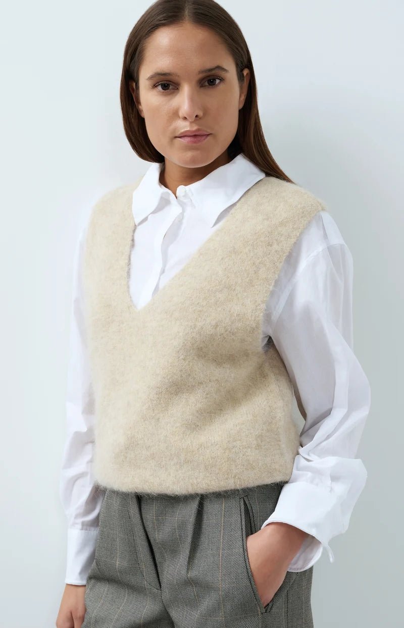 picture of Yaya Soft Knit Spencer With Deep V-Neck - Light Beige Melange - Number Two - womens - fashion - clothing - Yaya 1