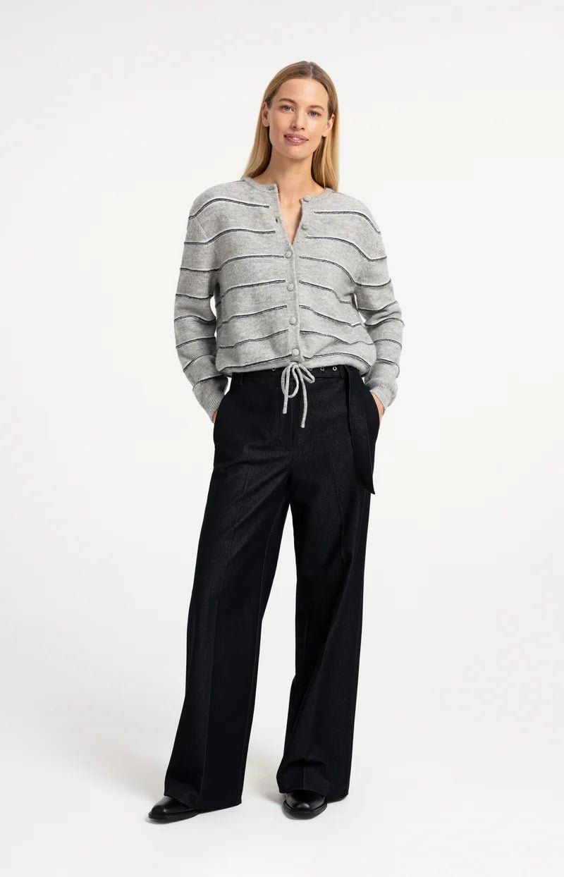 picture of Yaya Striped Knitted Cardigan with Tie Detail - Medium Grey Melange - Number Two - womens - fashion - clothing - Yaya 6