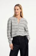 picture of Yaya Striped Knitted Cardigan with Tie Detail - Medium Grey Melange - Number Two - womens - fashion - clothing - Yaya 1