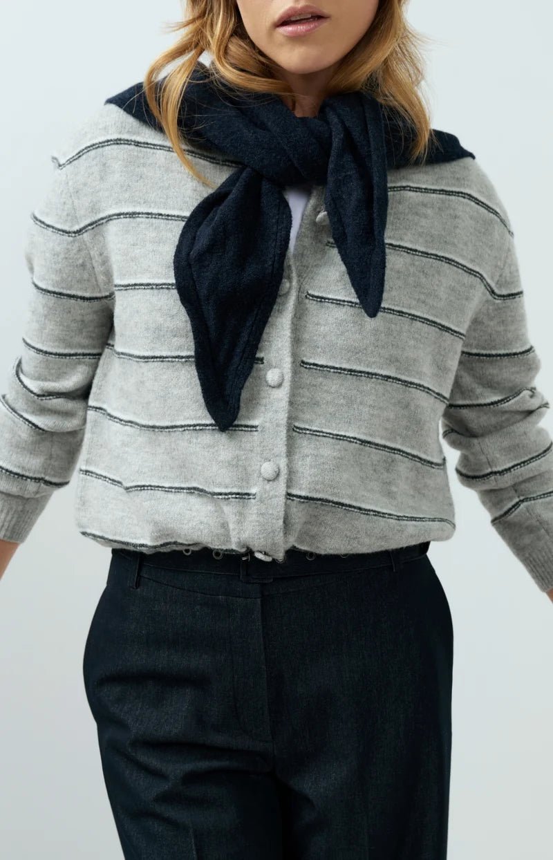picture of Yaya Striped Knitted Cardigan with Tie Detail - Medium Grey Melange - Number Two - womens - fashion - clothing - Yaya 7
