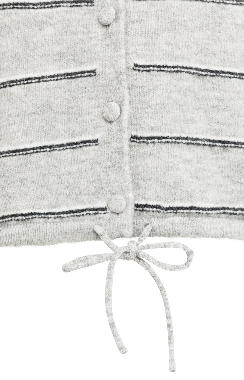 picture of Yaya Striped Knitted Cardigan with Tie Detail - Medium Grey Melange - Number Two - womens - fashion - clothing - Yaya 12