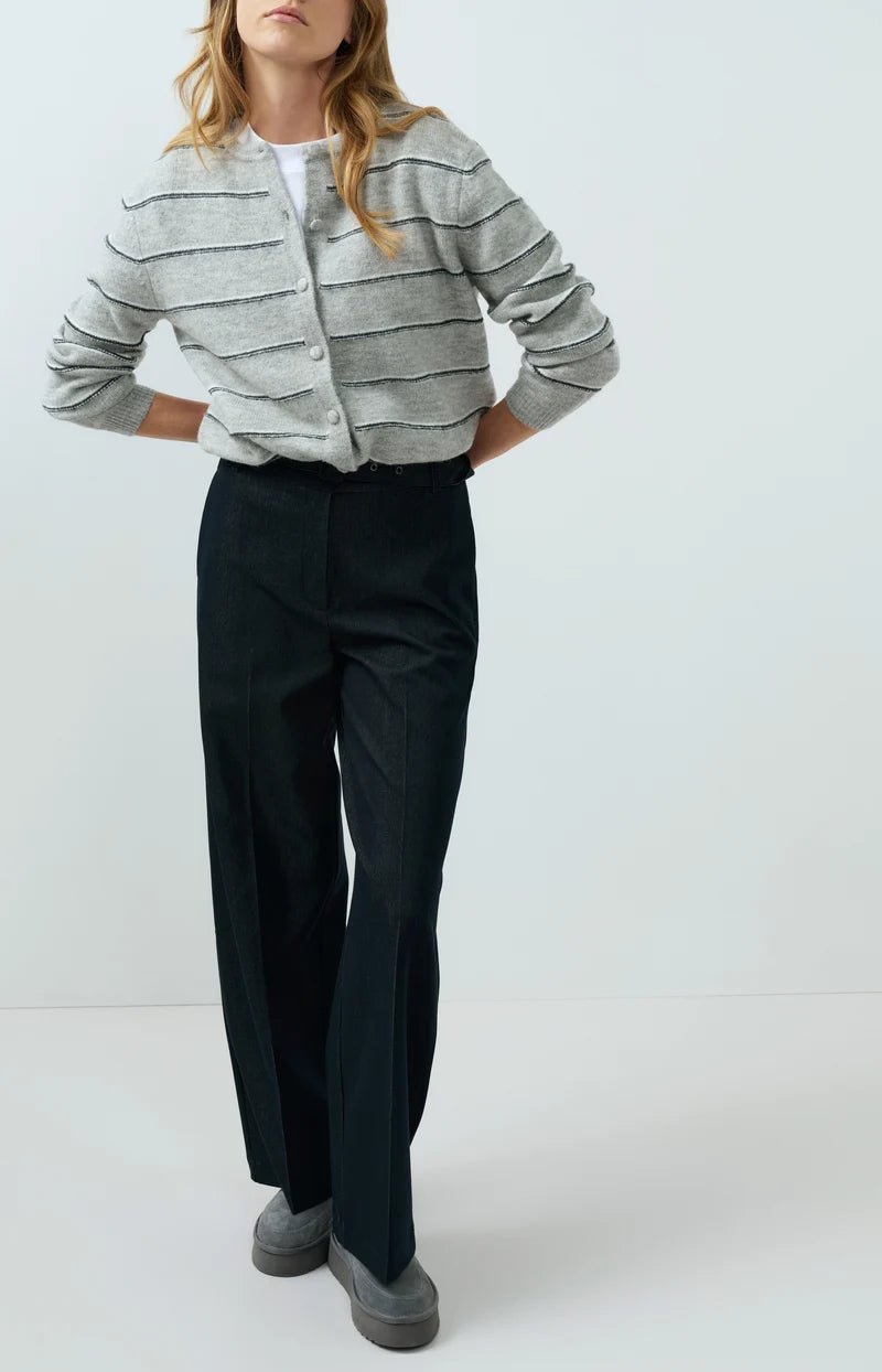 picture of Yaya Striped Knitted Cardigan with Tie Detail - Medium Grey Melange - Number Two - womens - fashion - clothing - Yaya 8