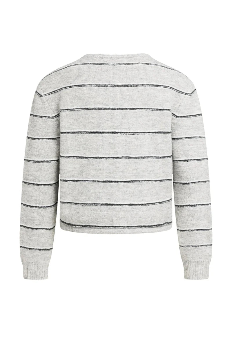 picture of Yaya Striped Knitted Cardigan with Tie Detail - Medium Grey Melange - Number Two - womens - fashion - clothing - Yaya 11