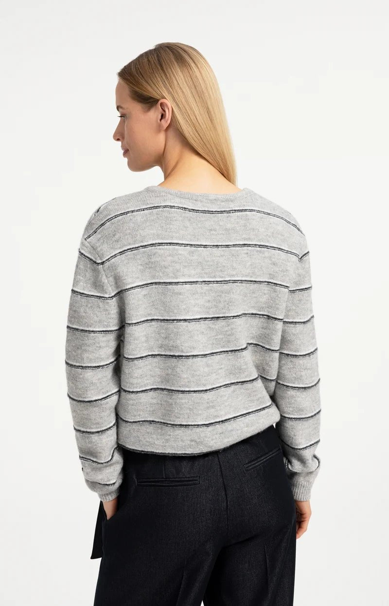 picture of Yaya Striped Knitted Cardigan with Tie Detail - Medium Grey Melange - Number Two - womens - fashion - clothing - Yaya 4