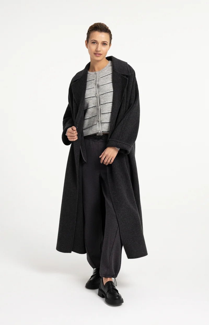 picture of Yaya Striped Knitted Cardigan with Tie Detail - Medium Grey Melange - Number Two - womens - fashion - clothing - Yaya 9