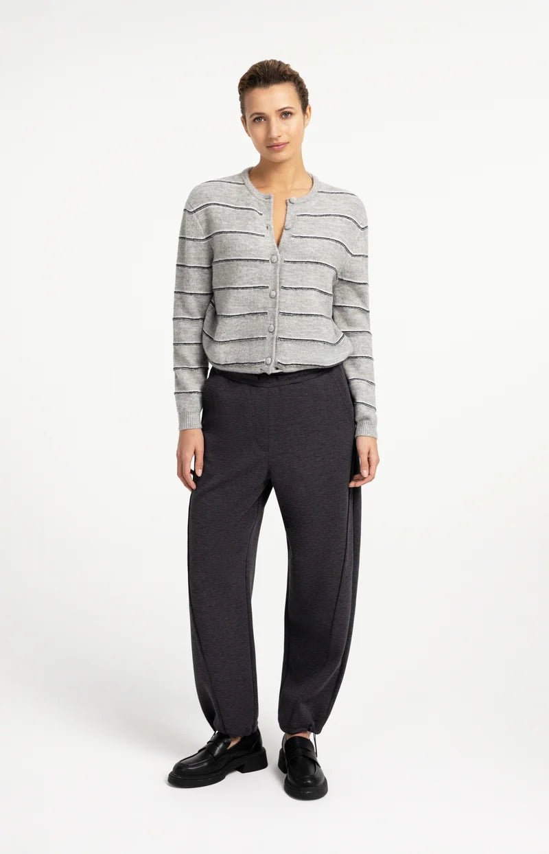 picture of Yaya Striped Knitted Cardigan with Tie Detail - Medium Grey Melange - Number Two - womens - fashion - clothing - Yaya 10