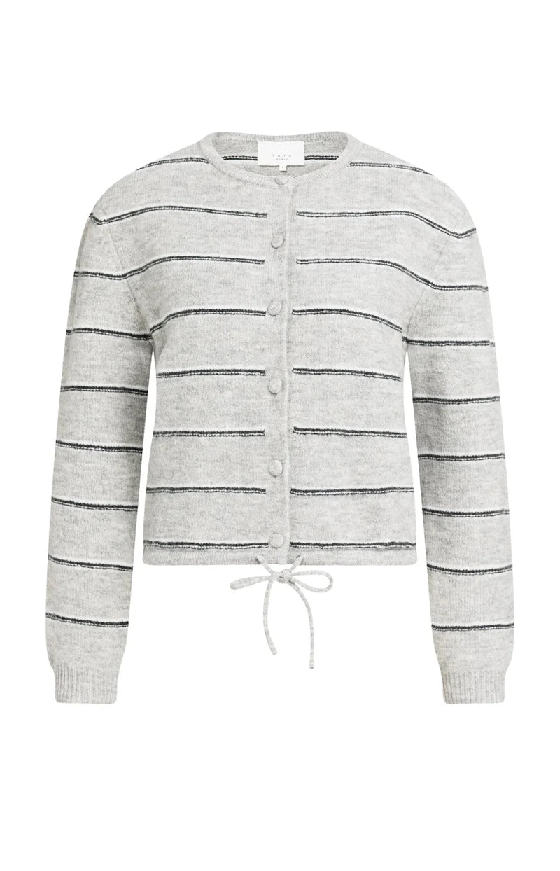 picture of Yaya Striped Knitted Cardigan with Tie Detail - Medium Grey Melange - Number Two - womens - fashion - clothing - Yaya 3
