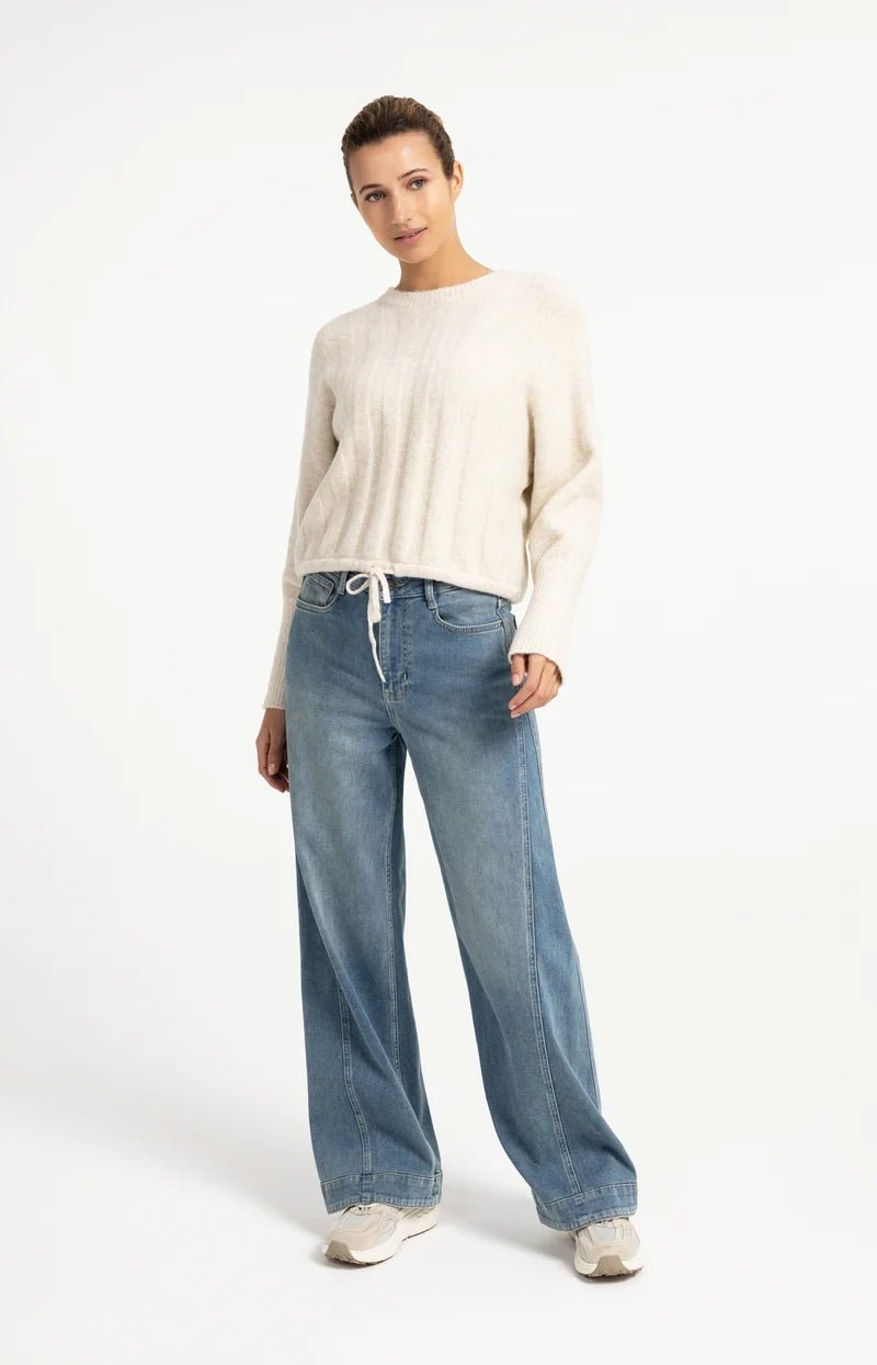picture of Yaya Sweater With Batwing Sleeves Drawcord Hem - Off White Melange - Number Two - womens - fashion - clothing - Yaya 7