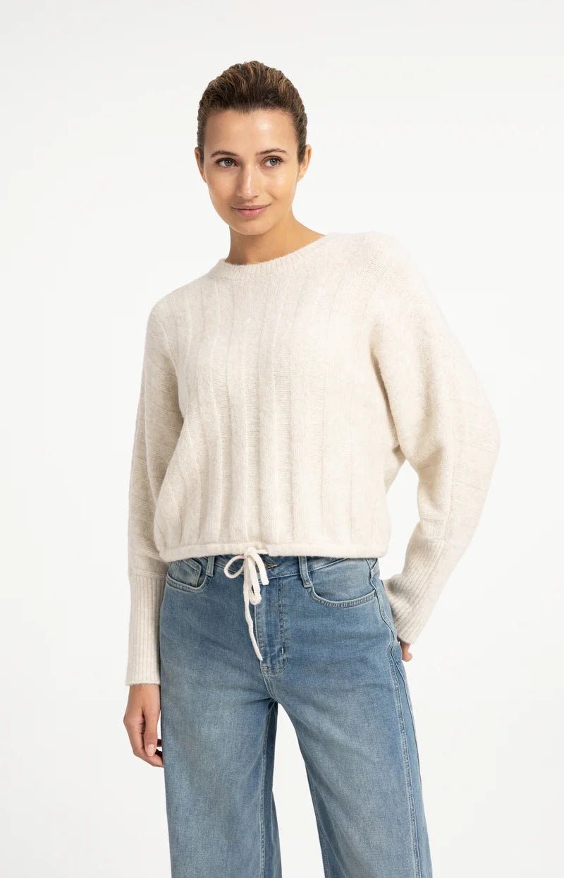 picture of Yaya Sweater With Batwing Sleeves Drawcord Hem - Off White Melange - Number Two - womens - fashion - clothing - Yaya 3