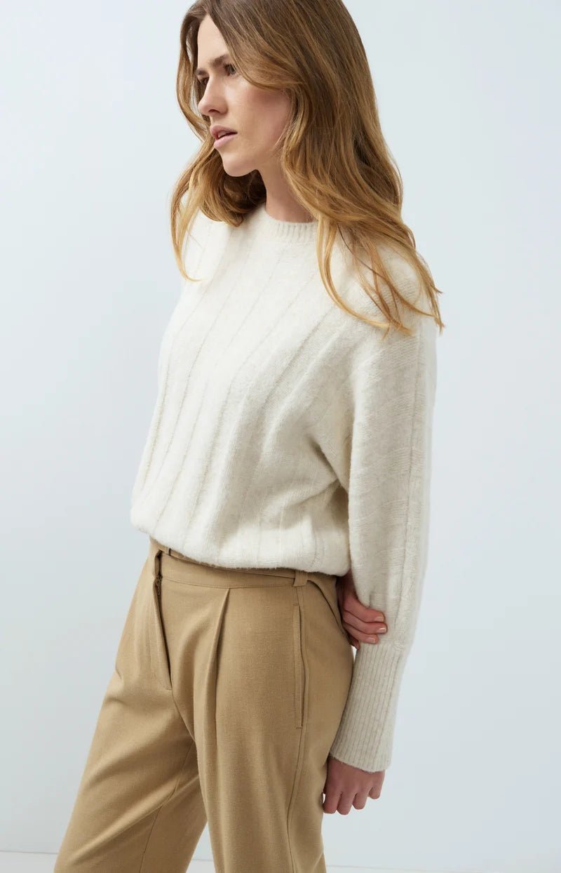 picture of Yaya Sweater With Batwing Sleeves Drawcord Hem - Off White Melange - Number Two - womens - fashion - clothing - Yaya 1