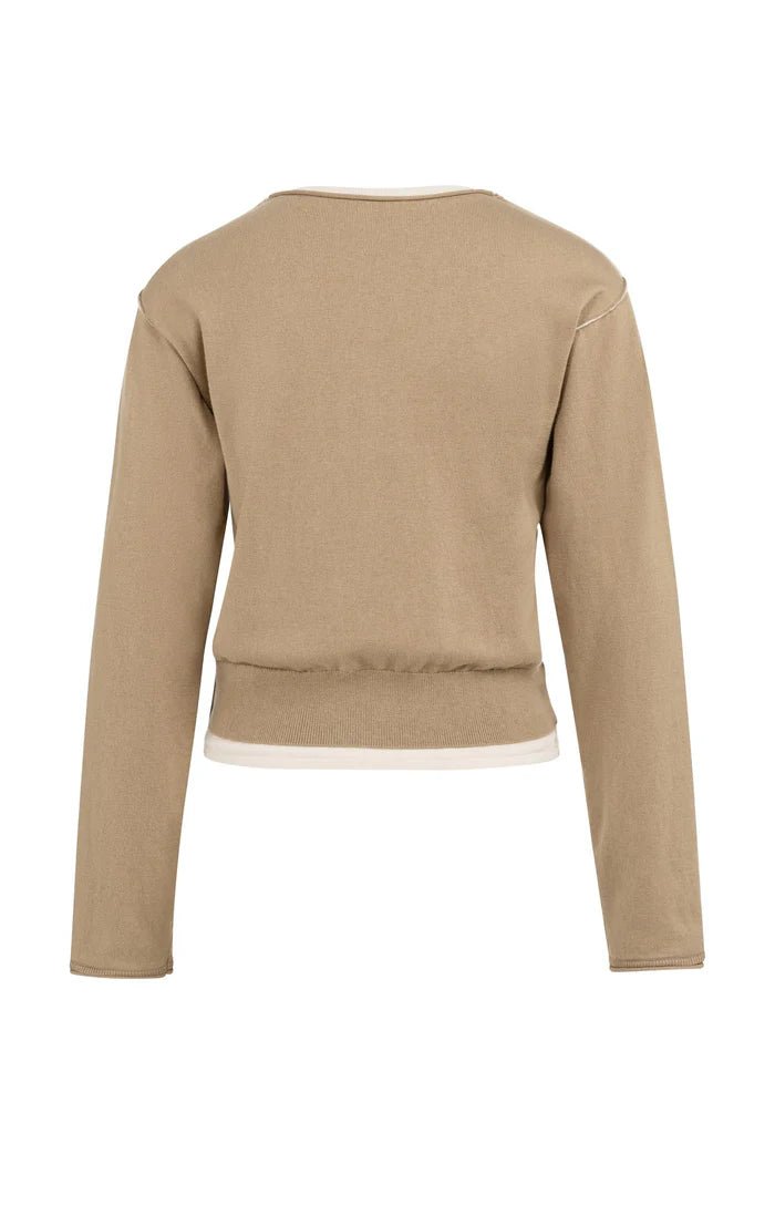 picture of Yaya Layered Sweater Contrast Neckline - Khaki Green Dessin - Number Two - womens - fashion - clothing - Yaya 7
