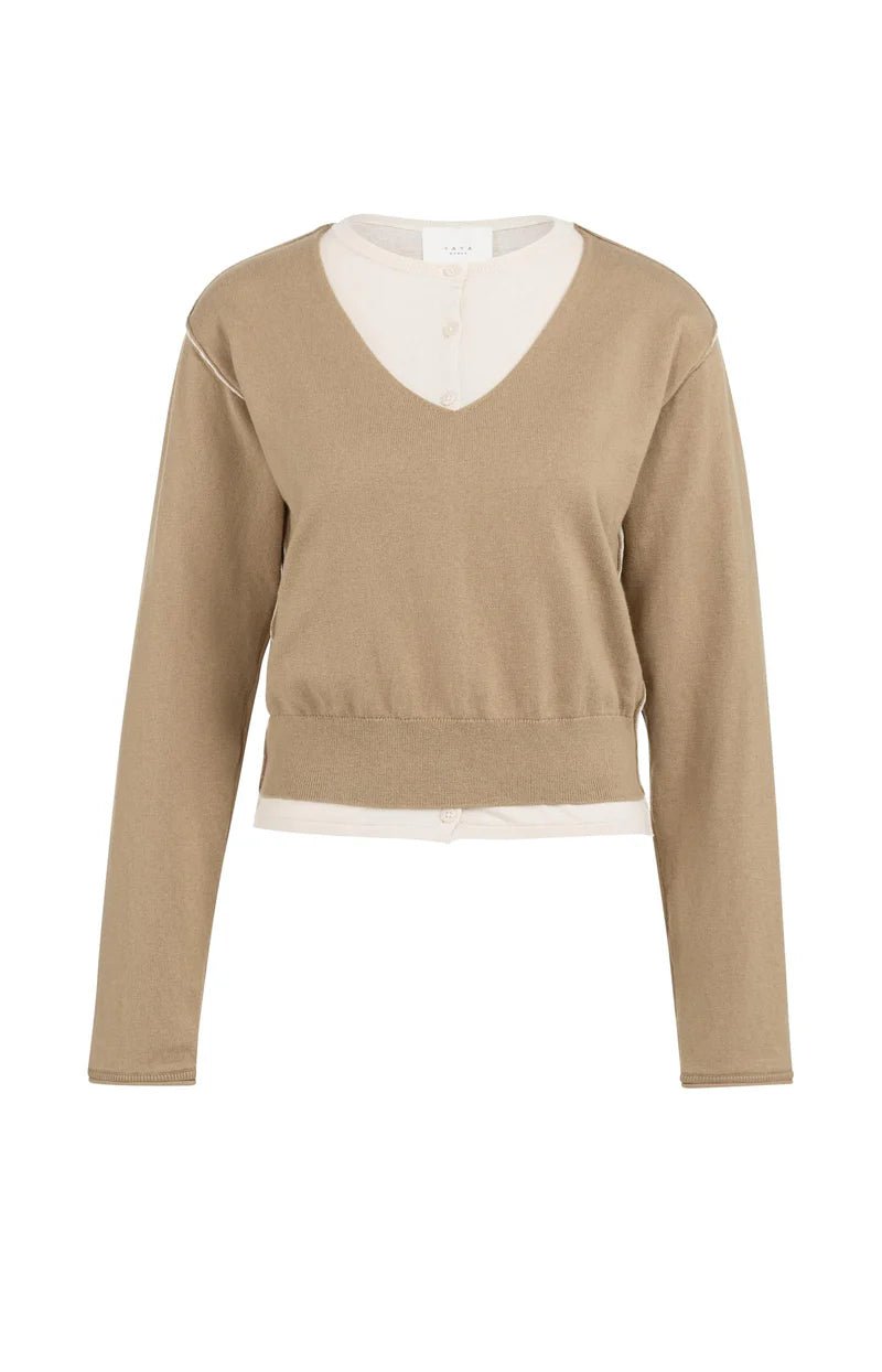 picture of Yaya Layered Sweater Contrast Neckline - Khaki Green Dessin - Number Two - womens - fashion - clothing - Yaya 5