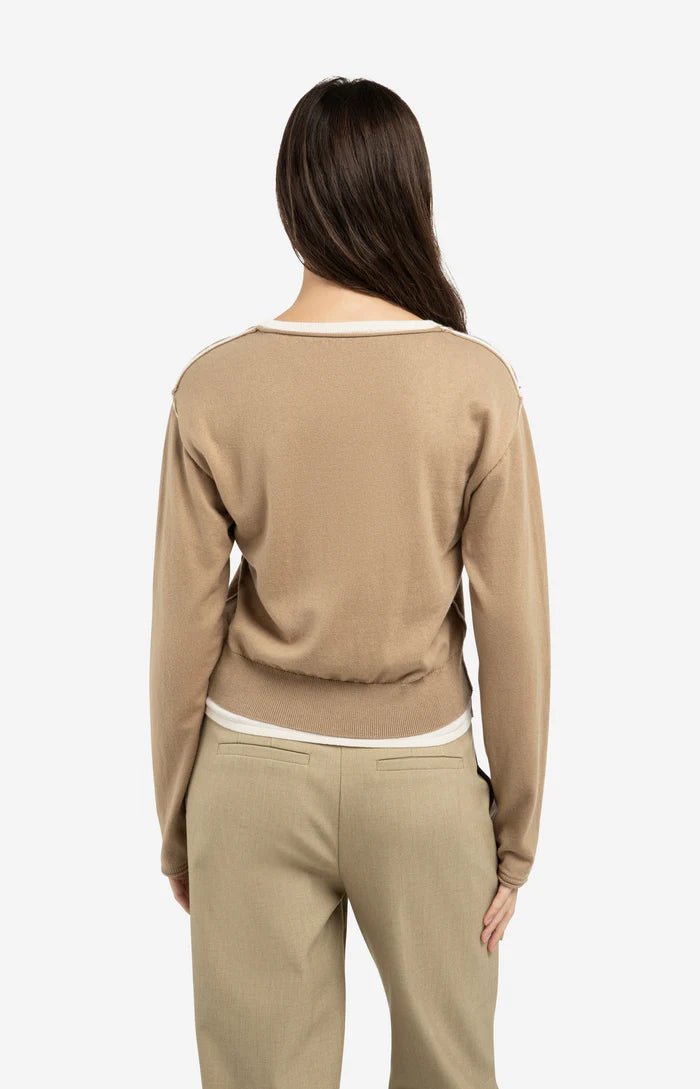 picture of Yaya Layered Sweater Contrast Neckline - Khaki Green Dessin - Number Two - womens - fashion - clothing - Yaya 4