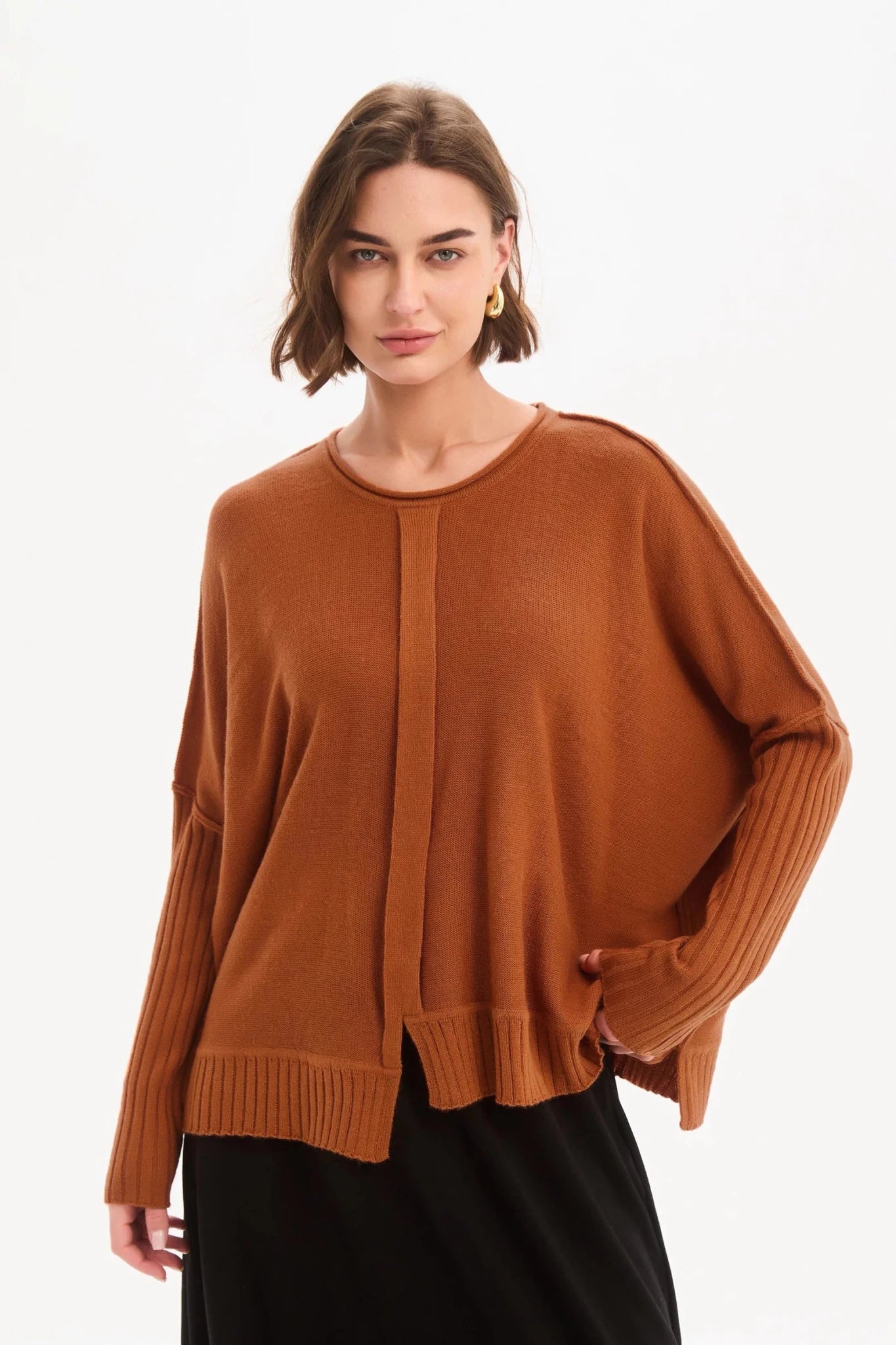 picture of Tirelli Zip Collar Boxy Rib Sleeve Knit - Amberstone - Number Two - womens - fashion - clothing - Tirelli 1