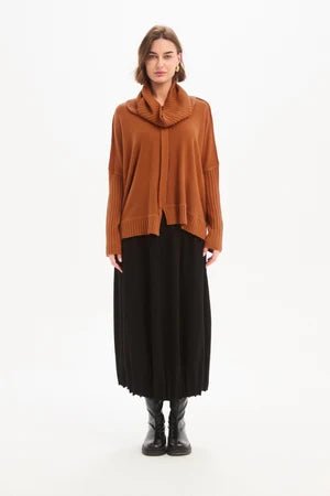 picture of Tirelli Zip Collar Boxy Rib Sleeve Knit - Amberstone - Number Two - womens - fashion - clothing - Tirelli 3