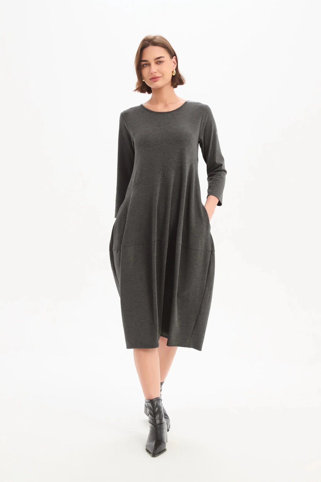 picture of Tirelli Diagonal Seam Knit Dress - Charcoal - Number Two - womens - fashion - clothing - Tirelli 1