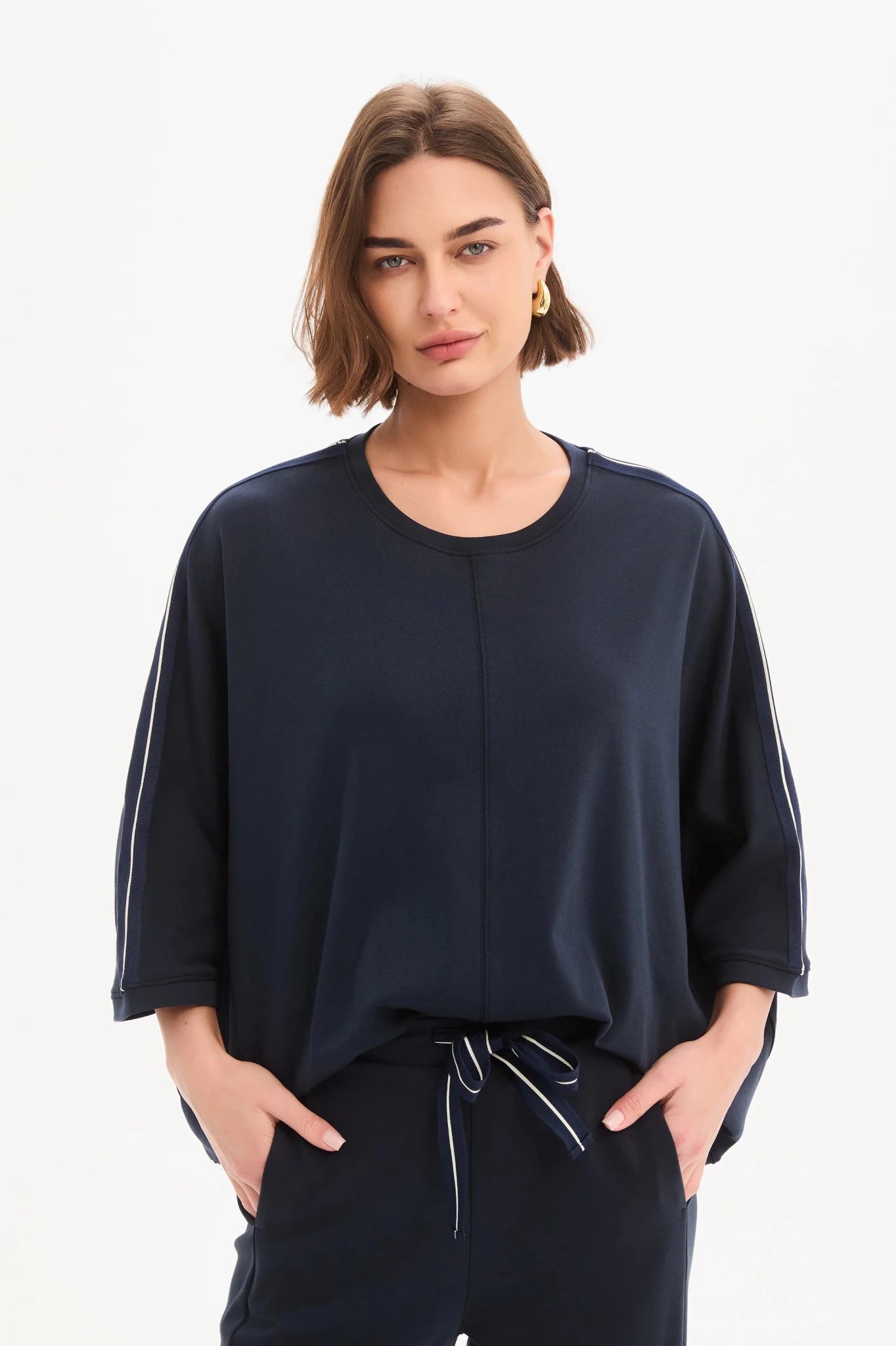 picture of Tirelli Oversized 3/4 Stripe Sleeve Tee - Navy - Number Two - womens - fashion - clothing - Tirelli 3