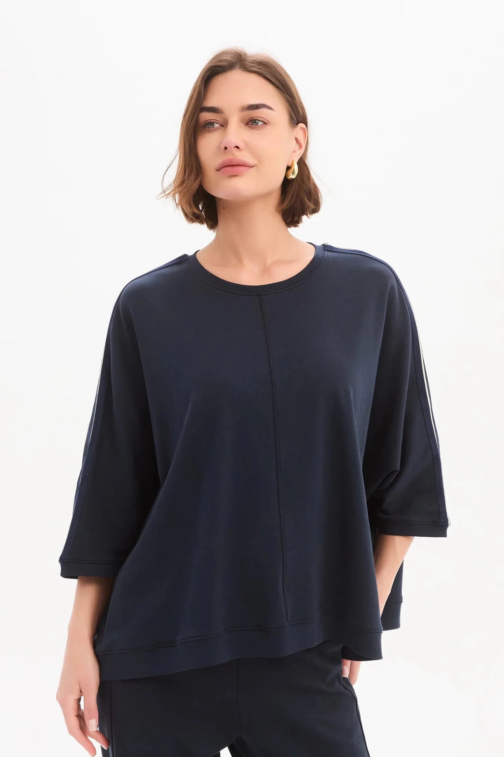 picture of Tirelli Oversized 3/4 Stripe Sleeve Tee - Navy - Number Two - womens - fashion - clothing - Tirelli 1