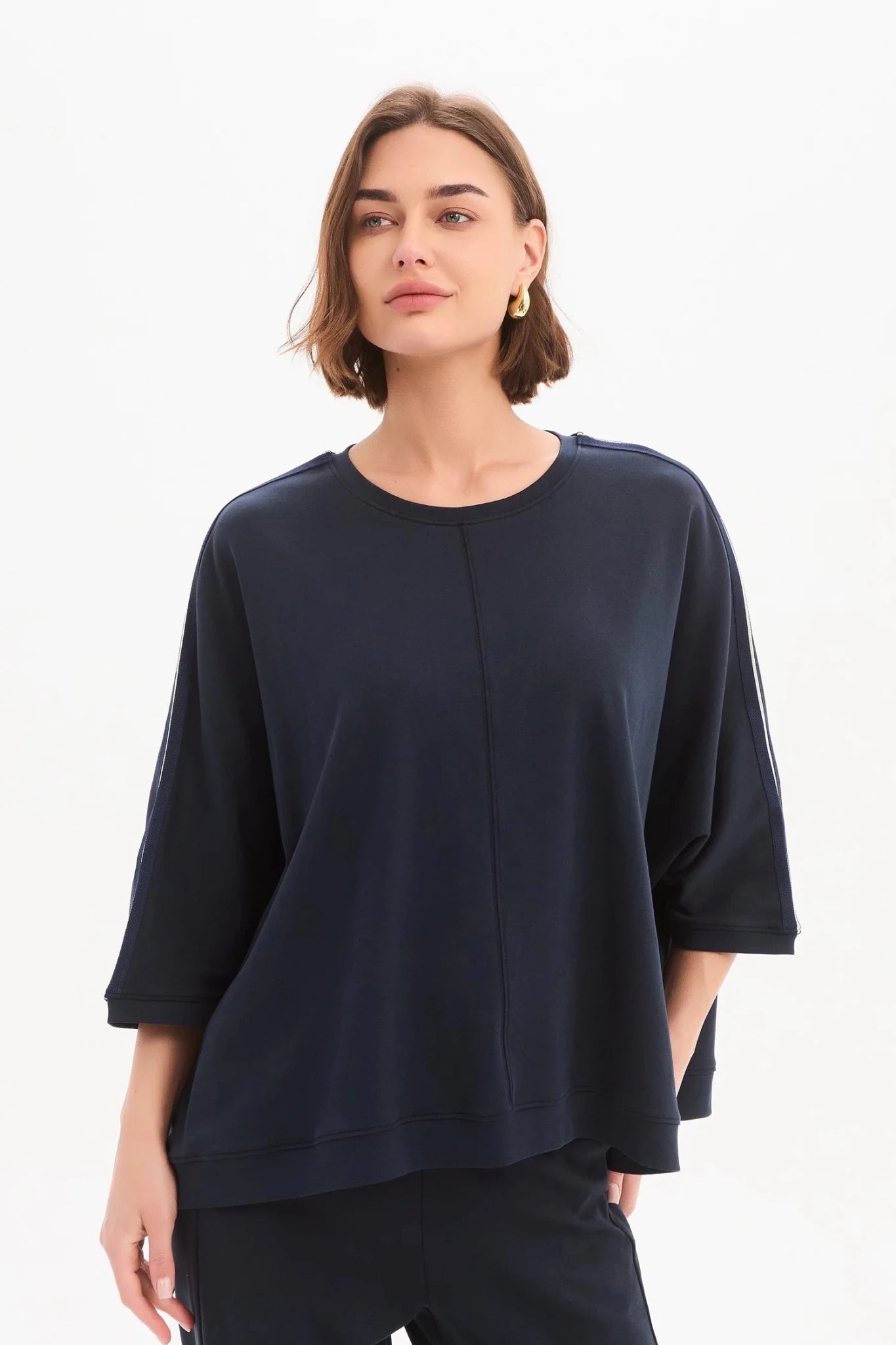 picture of Tirelli Oversized 3/4 Stripe Sleeve Tee - Navy - Number Two - womens - fashion - clothing - Tirelli 1
