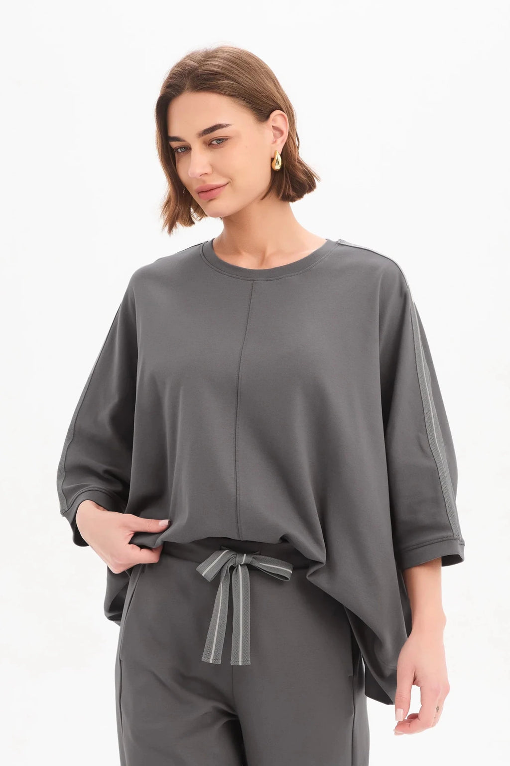 picture of Tirelli Oversized 3/4 Stripe Sleeve Tee - Graphite - Number Two - womens - fashion - clothing - Tirelli 3
