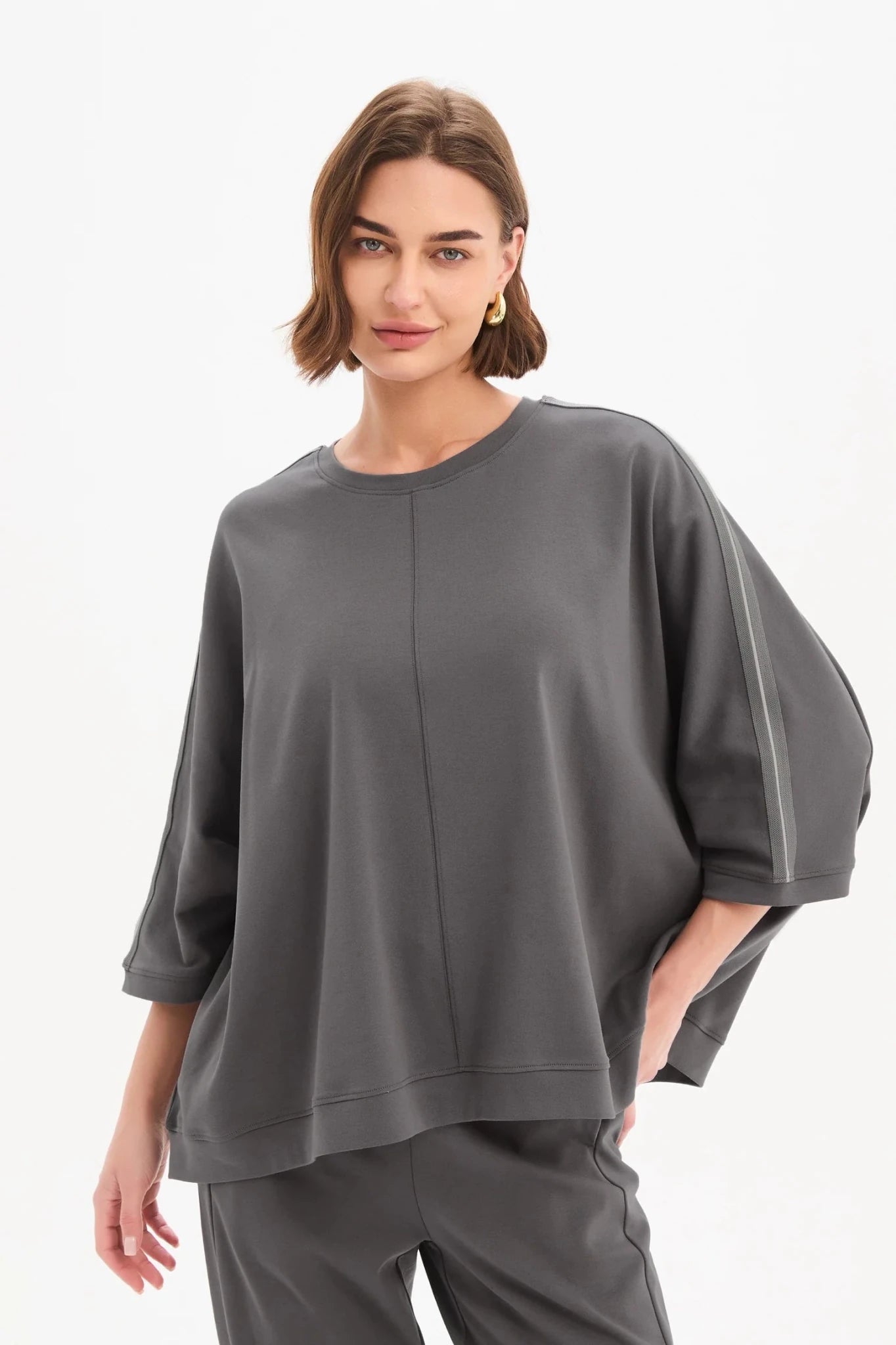 picture of Tirelli Oversized 3/4 Stripe Sleeve Tee - Graphite - Number Two - womens - fashion - clothing - Tirelli 1