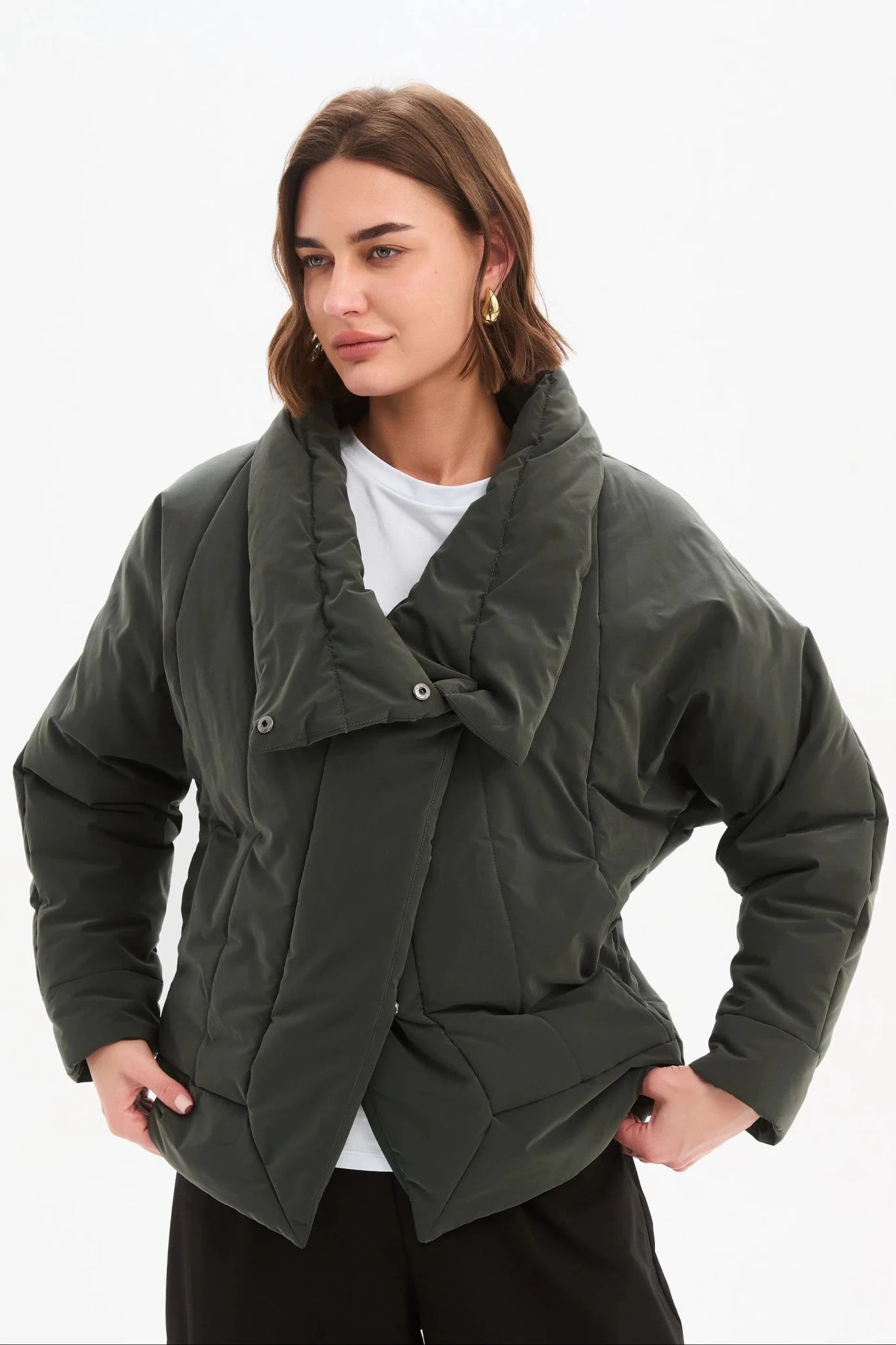 picture of Tirelli Wrap Front Puffa Jacket - Steel - Number Two - womens - fashion - clothing - Tirelli 1