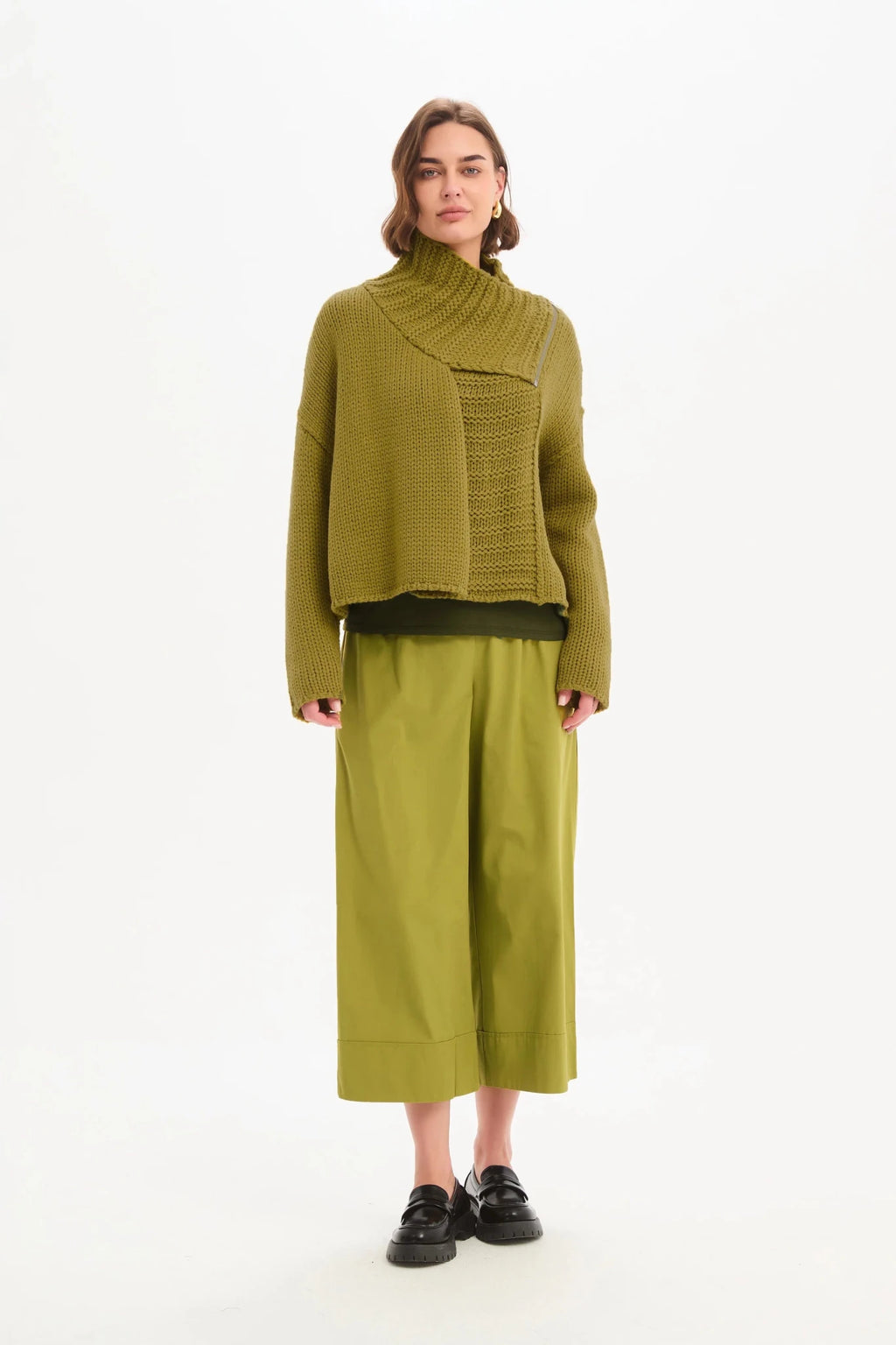 picture of Tirelli Zip Collar Boxy Rib Sleeve Knit - Chartreuse - Number Two - womens - fashion - clothing - Tirelli 3