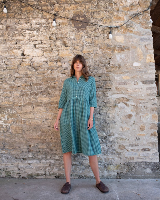 Bibico Bea Shirt Dress Gingham Duck Egg