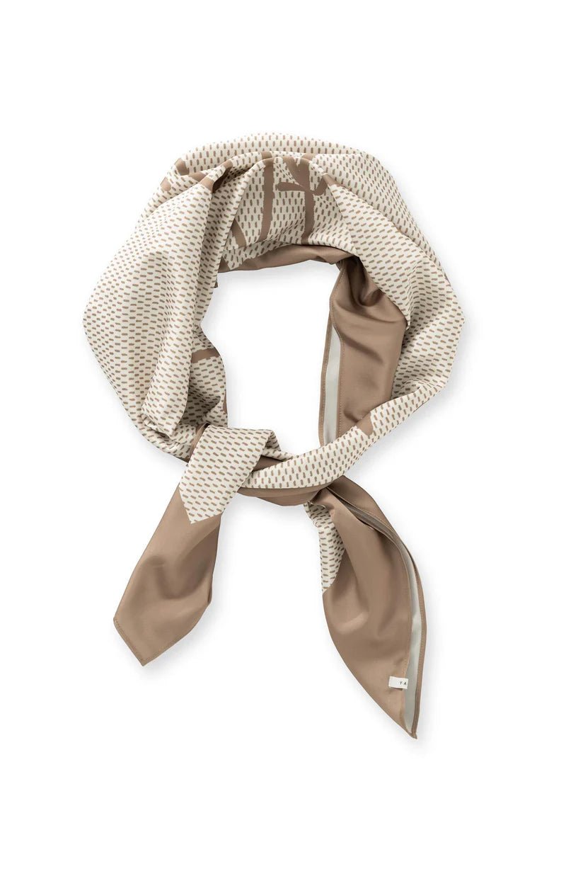 picture of Yaya Woven Square Scarf 'London Love' - Tan Brown Dessin - Number Two - womens - fashion - accessories - Yaya 1