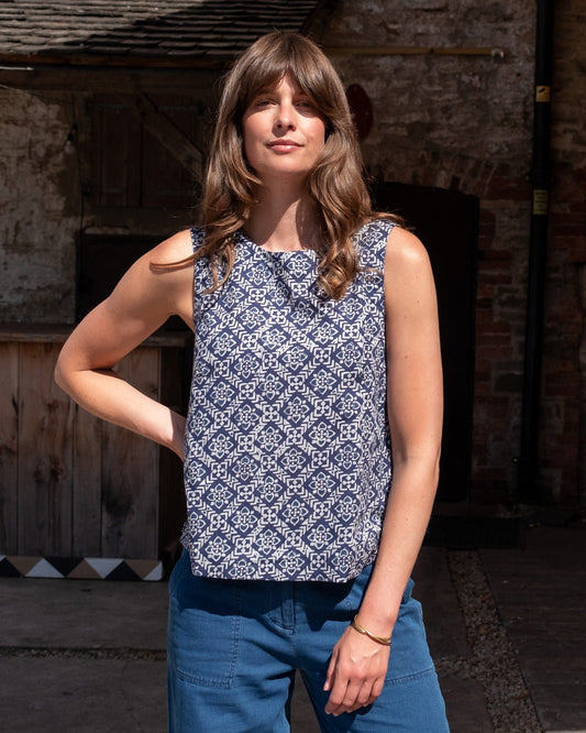 Bibico Pippa Sleeveless Indigo Block Print