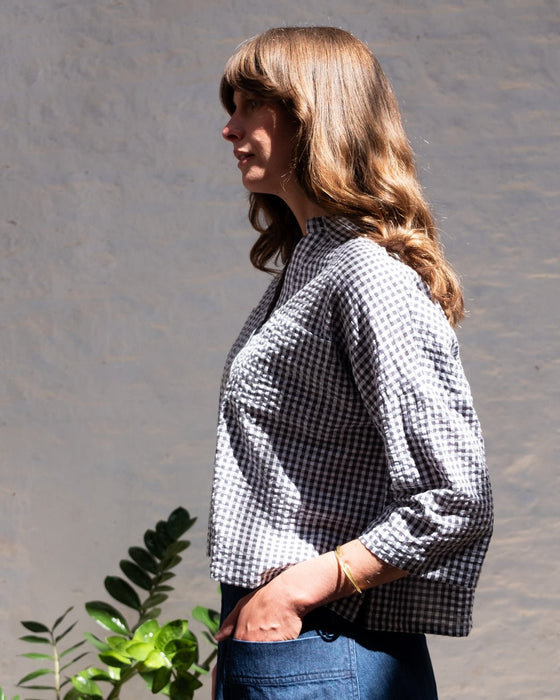 Bibico Ava Oversized Blouse Gingham Dove Grey