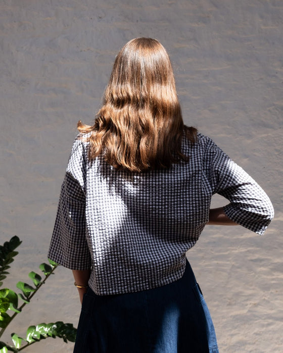 Bibico Ava Oversized Blouse Gingham Dove Grey