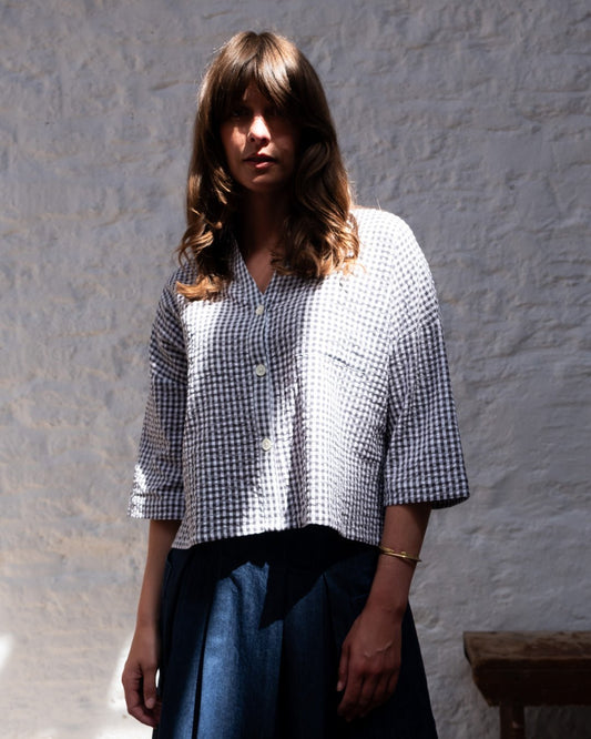 Bibico Ava Oversized Blouse Gingham Dove Grey