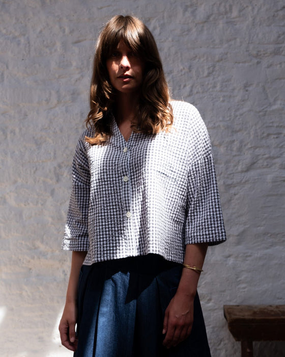 Bibico Ava Oversized Blouse Gingham Dove Grey