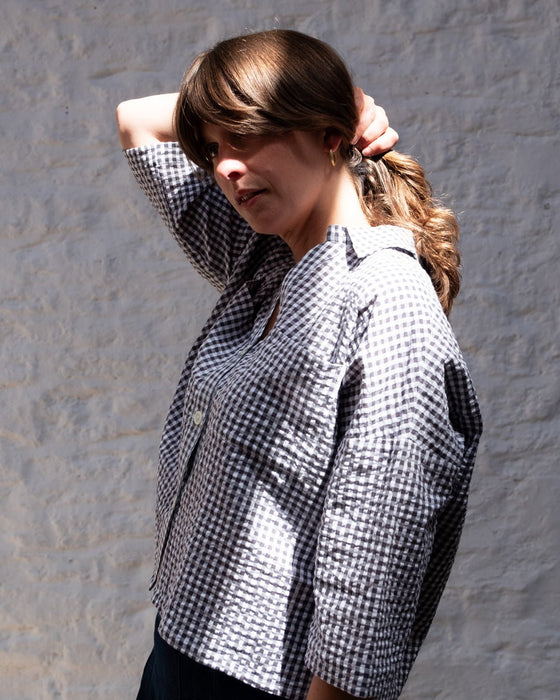 Bibico Ava Oversized Blouse Gingham Dove Grey