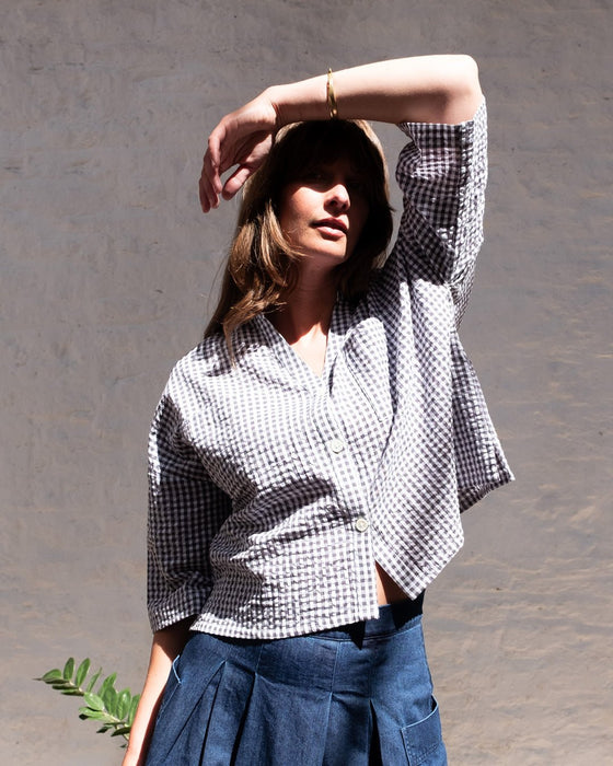 Bibico Ava Oversized Blouse Gingham Dove Grey