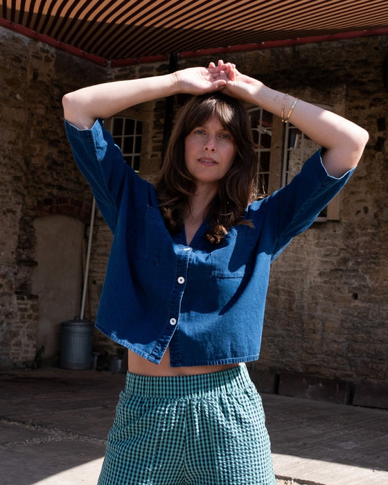 Bibico Ava Oversized Blouse Textured Blue Demin