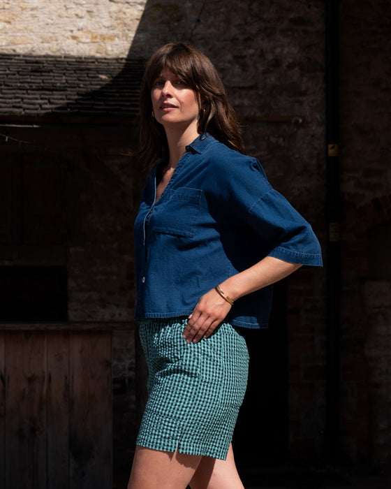 Bibico Ava Oversized Blouse Textured Blue Demin