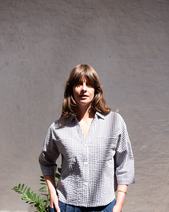 Bibico Ava Oversized Blouse Gingham Dove Grey