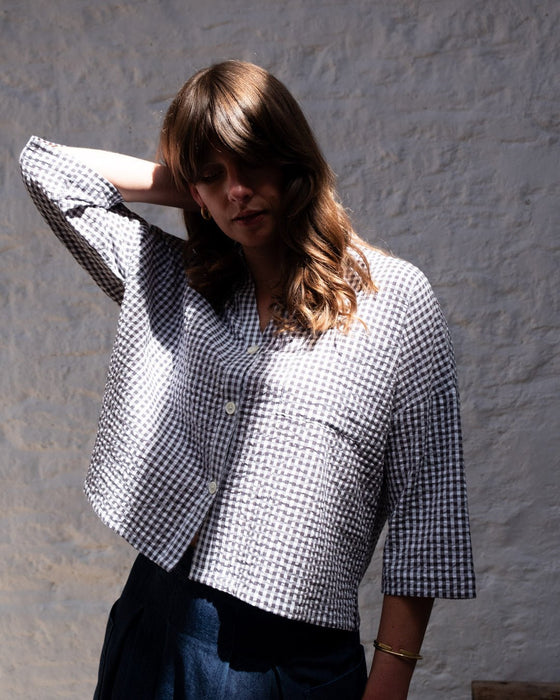 Bibico Ava Oversized Blouse Gingham Dove Grey