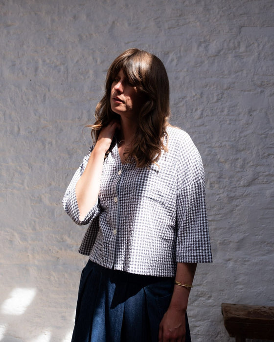 Bibico Ava Oversized Blouse Gingham Dove Grey